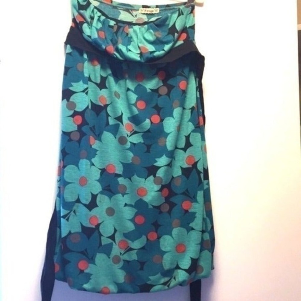 Forever 21 Teal Floral Halter Mini Dress Blue Coral Summer Beach Sundress Y2K - Picture 2 of 3